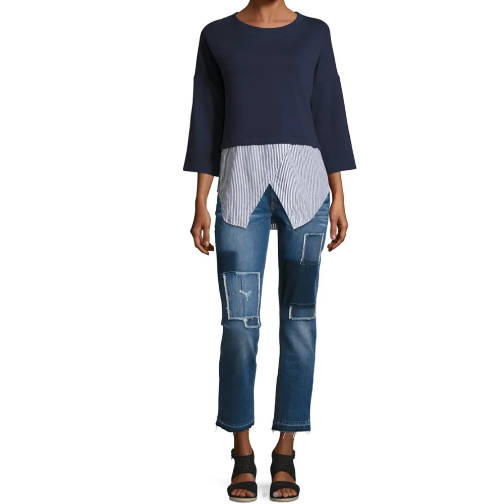 Derek Lam 10 Crosby Mila Patchwork Mid Rise Slim Boyfriend Jeans - Picture 1 of 8